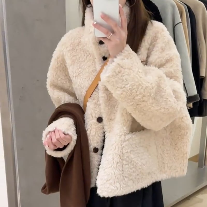 Korejski stil vintage kaput od lažne ovčje dlake za žene, jesen-zima 2025, elegantan i svestran