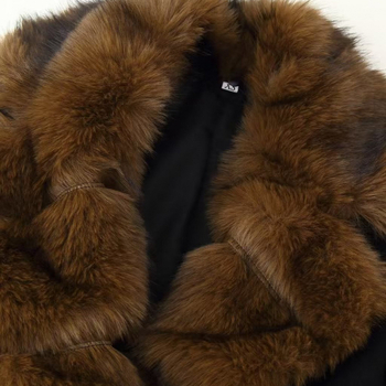 Ženski kaput od poliestera s umjetnim krznom na ovratniku i pojasom, srednja duljina, elegantan poslovni stil