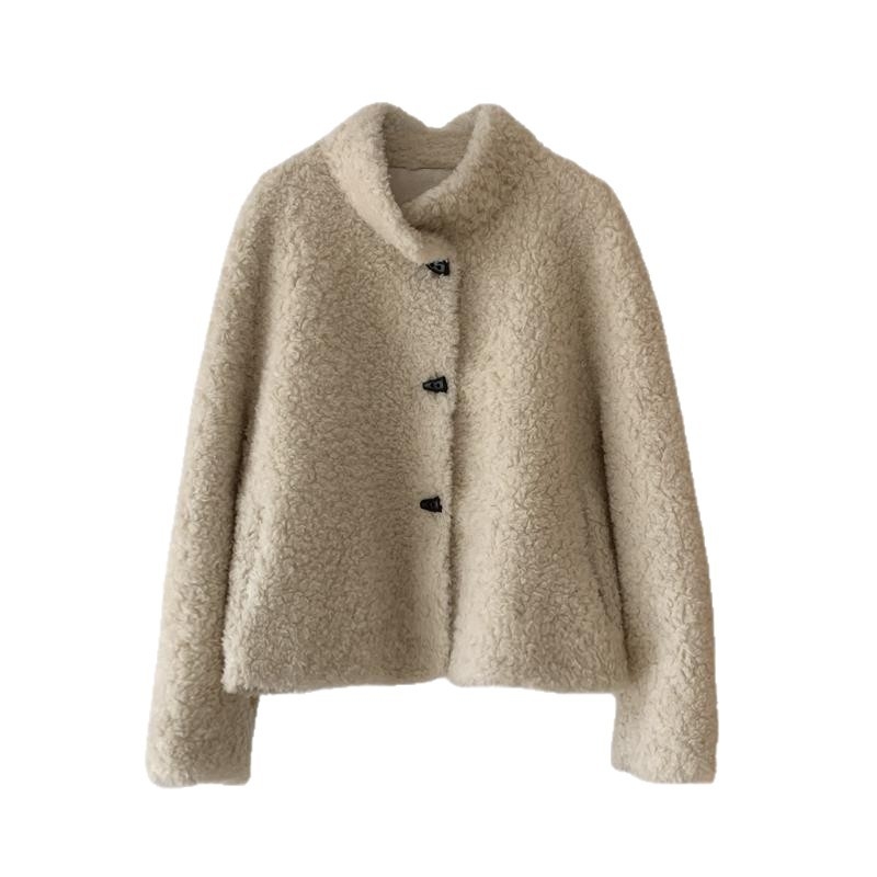 Ženski kaput od shearling ovčje vune, korejskog stila, zima 2025, kratka duljina, stojeći ovratnik