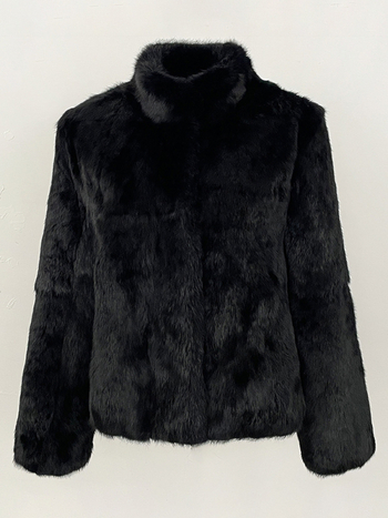 Jakna od krzna zeca, retro stil, stojeći ovratnik, dugi rukavi, pravo krzno