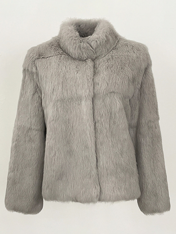 Jakna od krzna zeca, retro stil, stojeći ovratnik, dugi rukavi, pravo krzno
