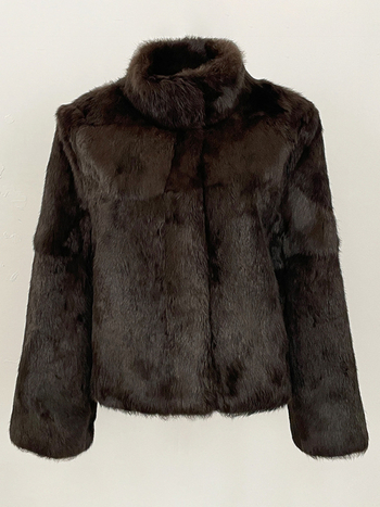 Jakna od krzna zeca, retro stil, stojeći ovratnik, dugi rukavi, pravo krzno