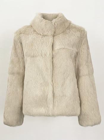 Jakna od krzna zeca, retro stil, stojeći ovratnik, dugi rukavi, pravo krzno