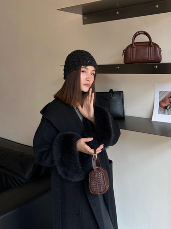 Dugi vuneni kaput za žene s lisicama na manžetama, dvostrani, s kapuljačom, topao i elegantan zimi
