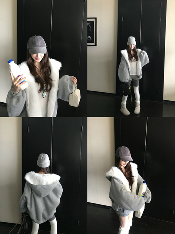 Παλτό από συνθετική γούνα, αναστρέψιμο, με κουκούλα, ζεστό για γυναίκες