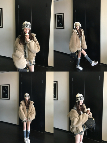 Παλτό από συνθετική γούνα, αναστρέψιμο, με κουκούλα, ζεστό για γυναίκες