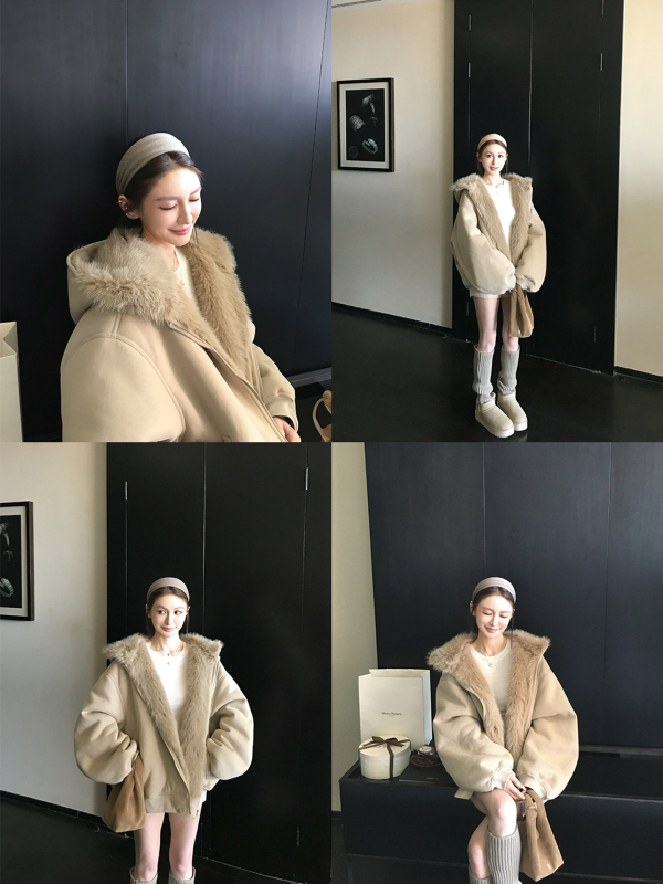 Παλτό από συνθετική γούνα, αναστρέψιμο, με κουκούλα, ζεστό για γυναίκες