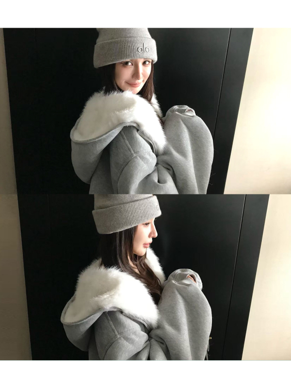 Παλτό από συνθετική γούνα, αναστρέψιμο, με κουκούλα, ζεστό για γυναίκες