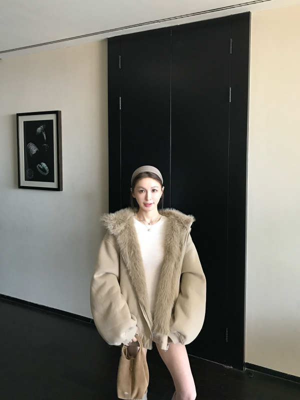 Παλτό από συνθετική γούνα, αναστρέψιμο, με κουκούλα, ζεστό για γυναίκες