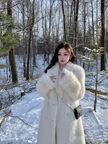 Palton lung din blană artificială pentru femei, mâneci raglan, guler stil sacou