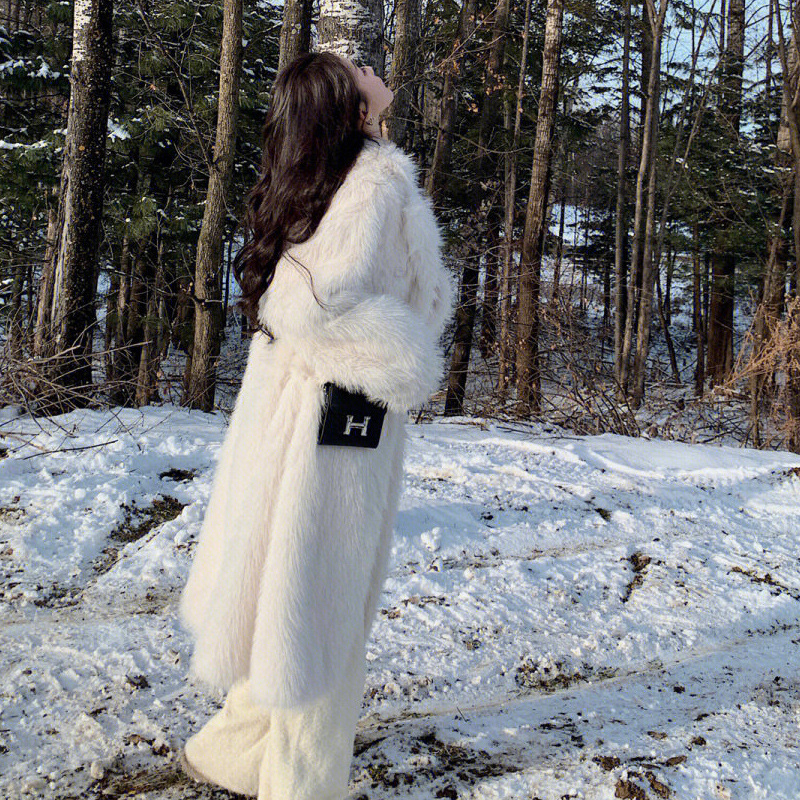 Palton lung din blană artificială pentru femei, mâneci raglan, guler stil sacou