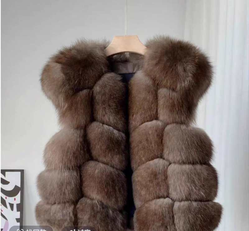 Ženska vesta od lisje krzna s plišastim materijalom, kratka, bez rukava, bez ovratnika, elegantan ženski komad