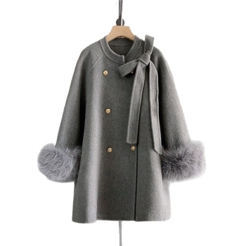 Palton de lână pentru femei, reversibil, model 3D, lungime medie 65–80 cm, închidere cu nasturi dubli