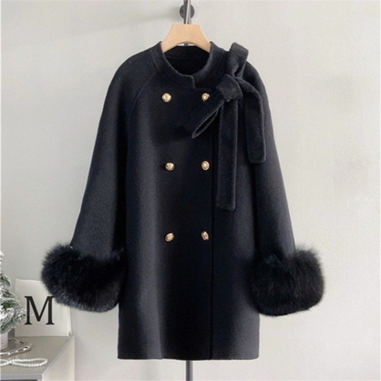 Palton de lână pentru femei, reversibil, model 3D, lungime medie 65–80 cm, închidere cu nasturi dubli