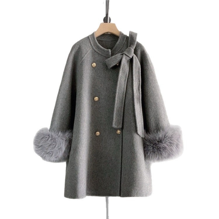 Palton de lână pentru femei, reversibil, model 3D, lungime medie 65–80 cm, închidere cu nasturi dubli
