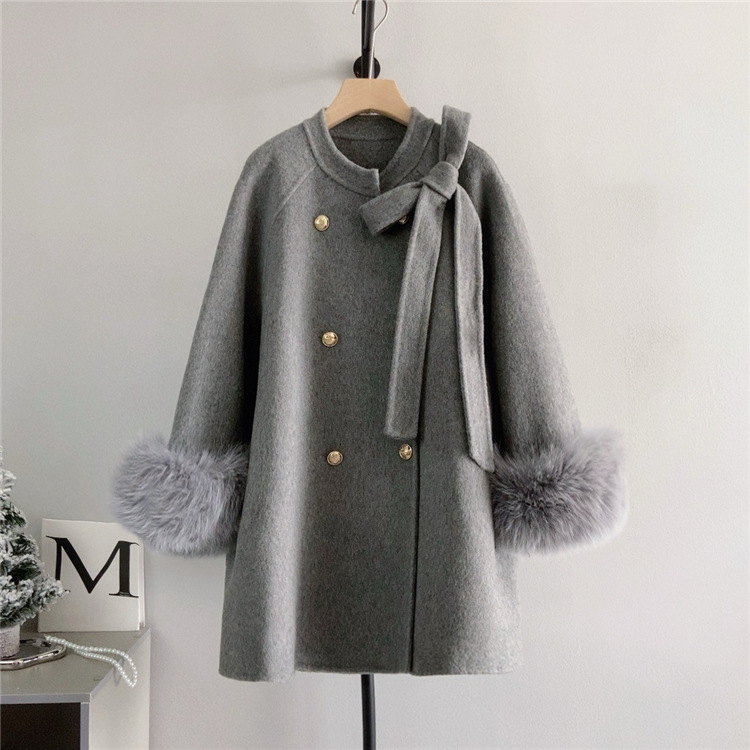 Palton de lână pentru femei, reversibil, model 3D, lungime medie 65–80 cm, închidere cu nasturi dubli