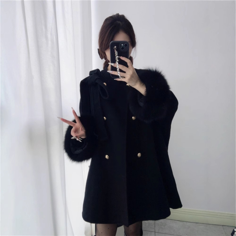 Palton de lână pentru femei, reversibil, model 3D, lungime medie 65–80 cm, închidere cu nasturi dubli