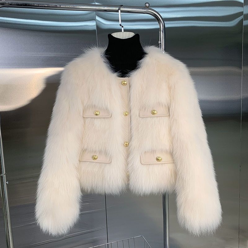 Ženski kratki kaput od umjetnog lisčinog krzna, Chanel inspiriran stil, jesen-zima 2025, topao i moderan