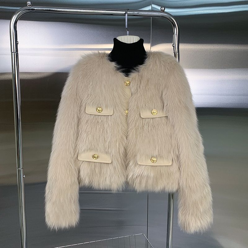 Ženski kratki kaput od umjetnog lisčinog krzna, Chanel inspiriran stil, jesen-zima 2025, topao i moderan