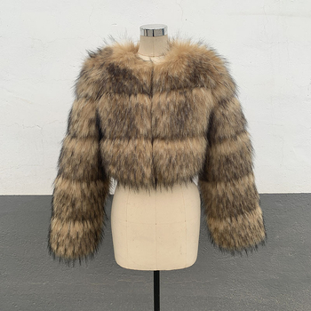 Ženski kaput od umjetnog krzna, kratka duljina, okrugli ovratnik, dugi rukavi, gradski stil