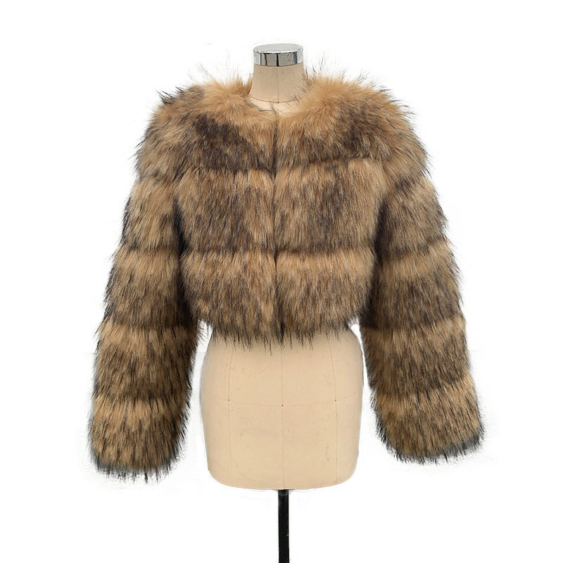 Ženski kaput od umjetnog krzna, kratka duljina, okrugli ovratnik, dugi rukavi, gradski stil