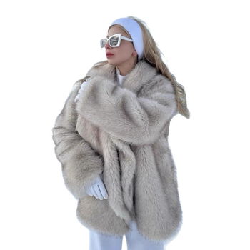 Palton din blană artificială, stil european și american, street-style, mâneci lungi, lungime medie, pentru femei adulte