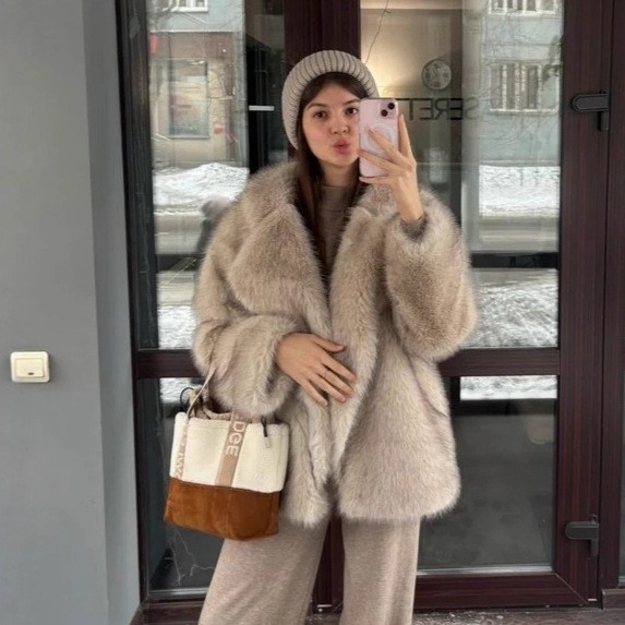 Palton din blană artificială, stil european și american, street-style, mâneci lungi, lungime medie, pentru femei adulte