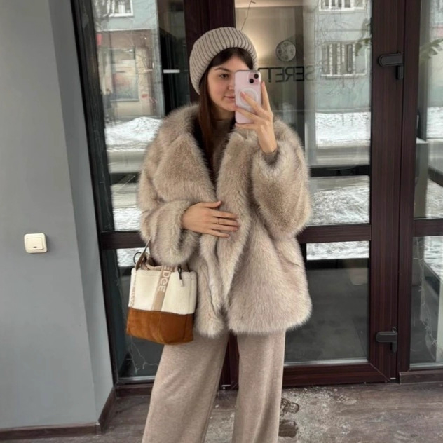 Palton din blană artificială, stil european și american, street-style, mâneci lungi, lungime medie, pentru femei adulte