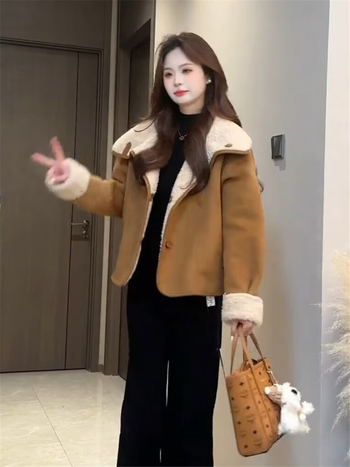 Palton din blană artificială pentru femei, țesătură cu blană, gros, lungime normală, mâneci lungi