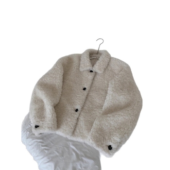 Kratka jakna od ovčje vune sa shearling presvlakom, četvrtasti ovratnik, dugi rukavi, casual korejski stil