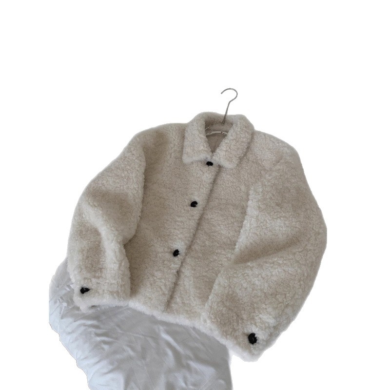 Kratka jakna od ovčje vune sa shearling presvlakom, četvrtasti ovratnik, dugi rukavi, casual korejski stil