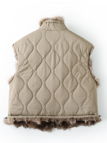 Vesta din blană de vulpe pentru femei - reversibilă, fără mâneci, guler înalt, lungime 50–65 cm