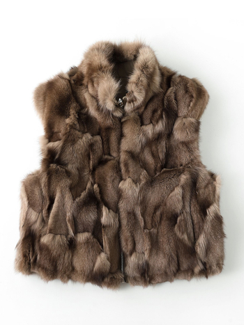 Vesta din blană de vulpe pentru femei - reversibilă, fără mâneci, guler înalt, lungime 50–65 cm