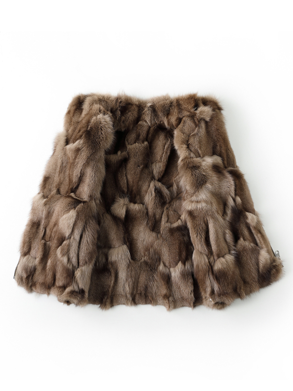 Vesta din blană de vulpe pentru femei - reversibilă, fără mâneci, guler înalt, lungime 50–65 cm