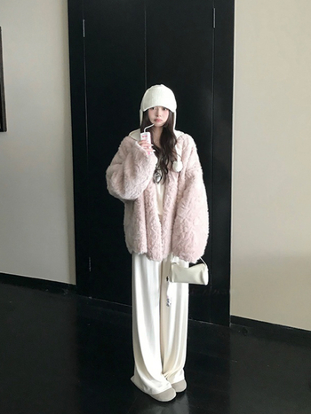 Παλτό από συνθετική γούνα, οικολογικό φλοράλ μοτίβ αλεπού, μεσαίου μήκους, χωρίς γιακά, χαλαρό στυλ Ιαπωνίας/Κορέας