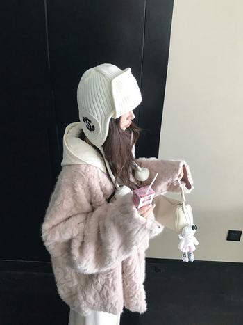 Παλτό από συνθετική γούνα, οικολογικό φλοράλ μοτίβ αλεπού, μεσαίου μήκους, χωρίς γιακά, χαλαρό στυλ Ιαπωνίας/Κορέας