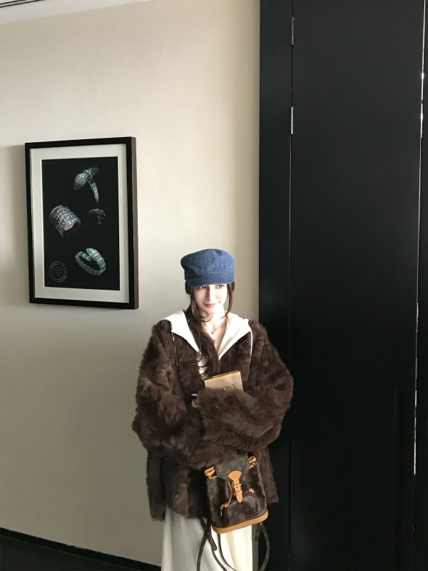 Παλτό από συνθετική γούνα, οικολογικό φλοράλ μοτίβ αλεπού, μεσαίου μήκους, χωρίς γιακά, χαλαρό στυλ Ιαπωνίας/Κορέας