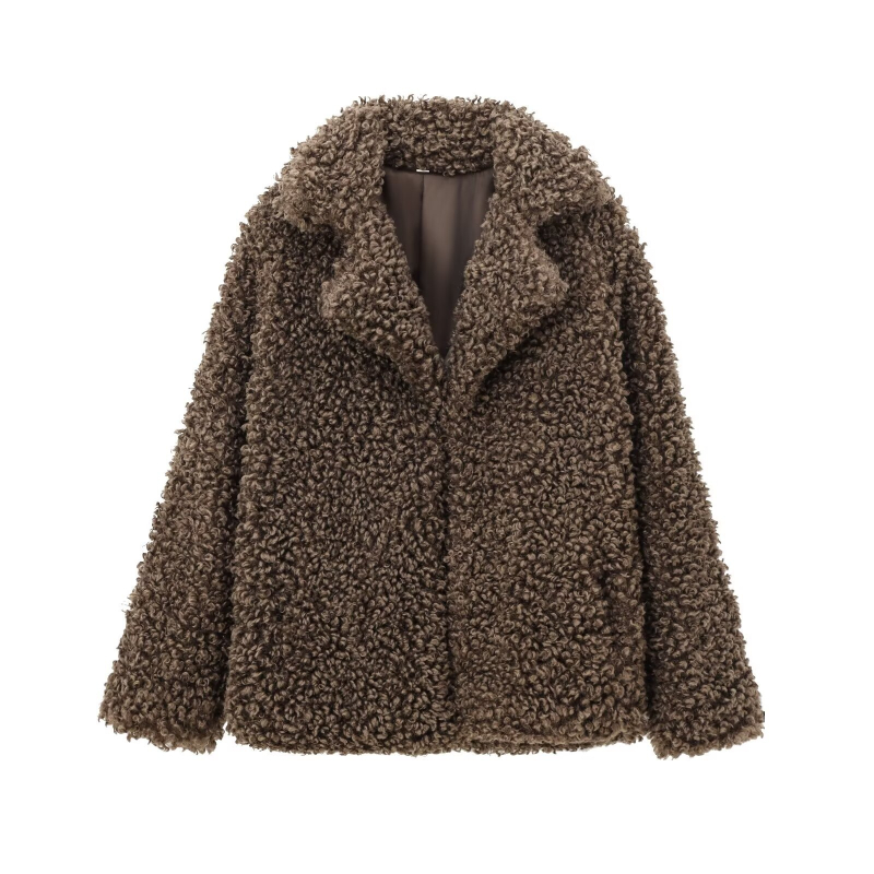 Palto od umjetne krzna, elegantan stil, srednja duljina 65–80 cm, rever, glavni materijal: poliester; sekundarni materijal: spandeks