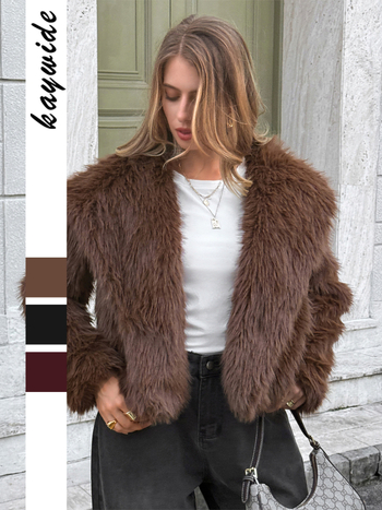 Дамско палто от полиестер 95%+, плюшена материя, гъста тъкан, свободен силует, дълги ръкави, без гладене