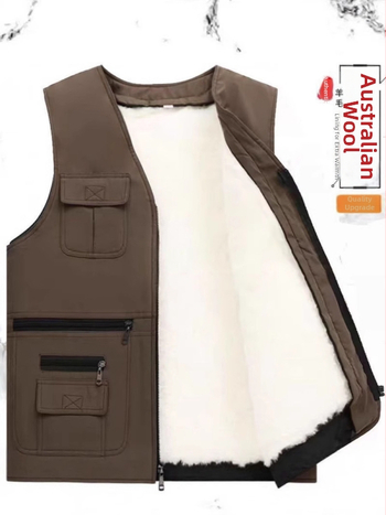 Xin Jing Da — Vestă din lână cu blană de miel reală, 95% lână, lungime medie, Primăvara 2025