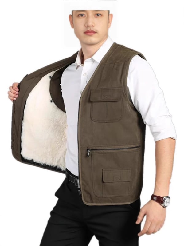 Xin Jing Da — Vestă din lână cu blană de miel reală, 95% lână, lungime medie, Primăvara 2025