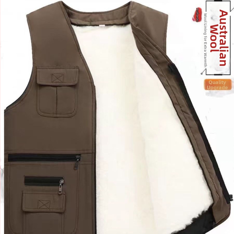 Xin Jing Da — Vestă din lână cu blană de miel reală, 95% lână, lungime medie, Primăvara 2025