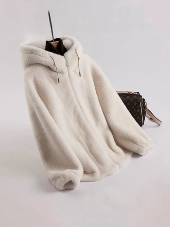 Γυναικείο παλτό μαλλιού με γούνα αρνιού, κουκούλα, χειμερινό, 95%+ μαλλί