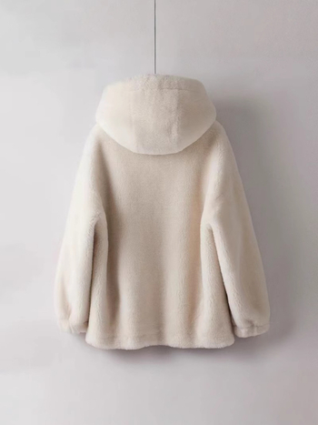 Γυναικείο παλτό μαλλιού με γούνα αρνιού, κουκούλα, χειμερινό, 95%+ μαλλί