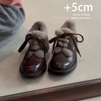 Дамски мокасини с връзки – кръгла носка, ретро стил, горна част от телешка кожа, подплата от вълнен смес, стелка от овча кожа, подметка гума, среден ток 3–5 cm, зимно/есенно