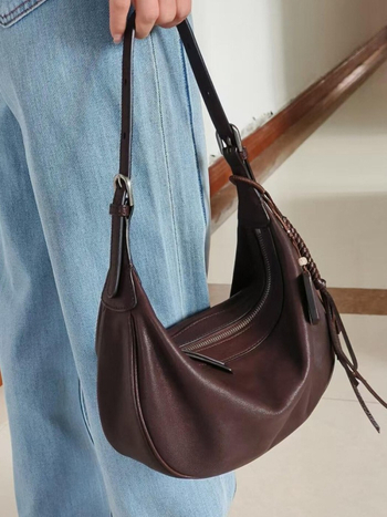 Crossbody τσάντα από Vegetable-tanned γνήσιο δέρμα, dumpling σχήματος, φερμουάρ, εσωτερική θήκη τηλεφώνου, βαμβακερή επένδυση