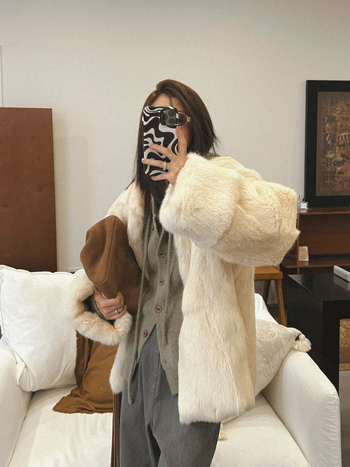 Jakna od zajčje kože, casual japansko-korejski stil, dugi rukavi, duljina 65–80 cm
