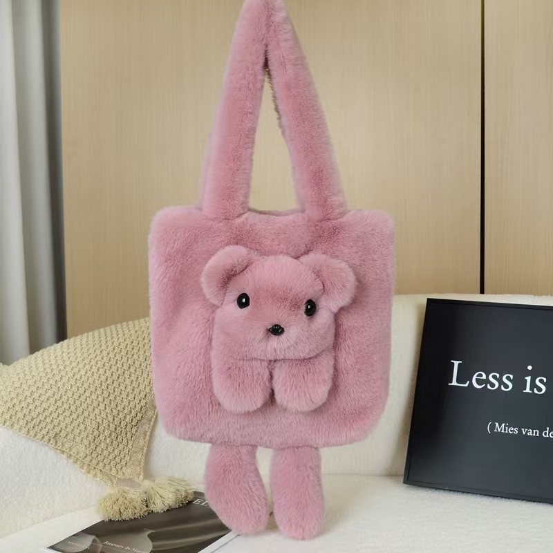 Geantă crossbody din pluș, cu închidere magnetică, căptușeală din piele sintetică, buzunare interne pentru telefon și documente, bretele duble, formă orizontală pătrată