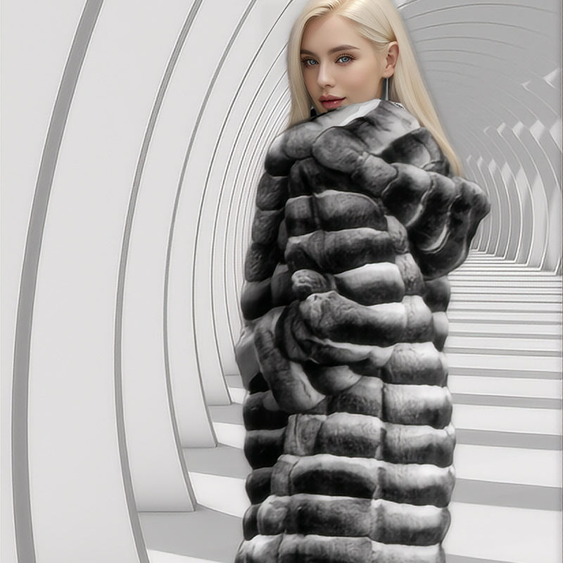 Palton damă din blană artificială cu glugă, imprimeu zebra, lungime medie, călduros