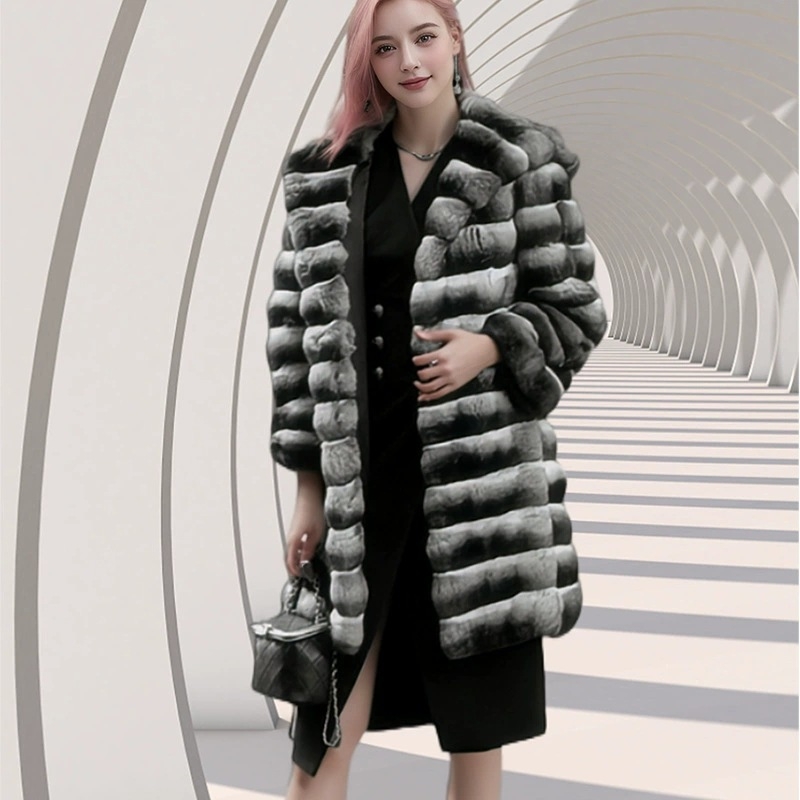 Palton damă din blană artificială cu glugă, imprimeu zebra, lungime medie, călduros